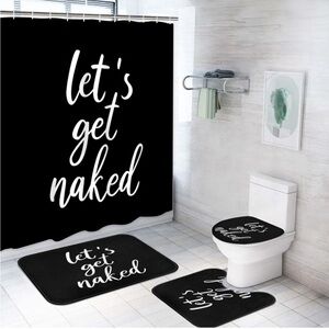 4PC Shower 🚿 Curtain Set w Rugs, Let's Get Naked Bathroom 🛁 Set w Non-Slip Rug